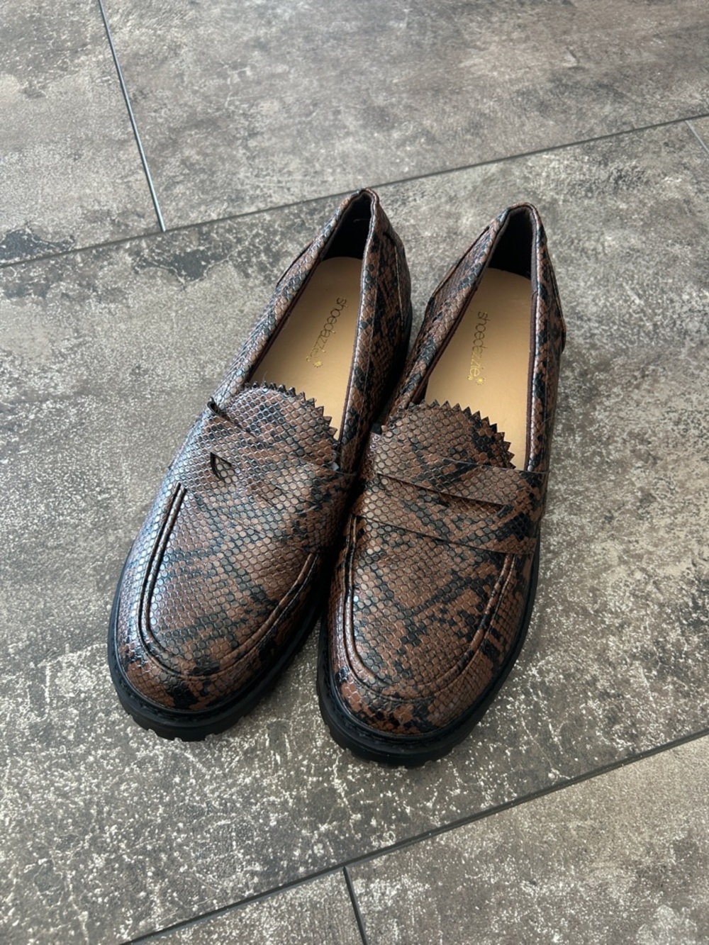 Women’s Brown Snake-Print Loafers